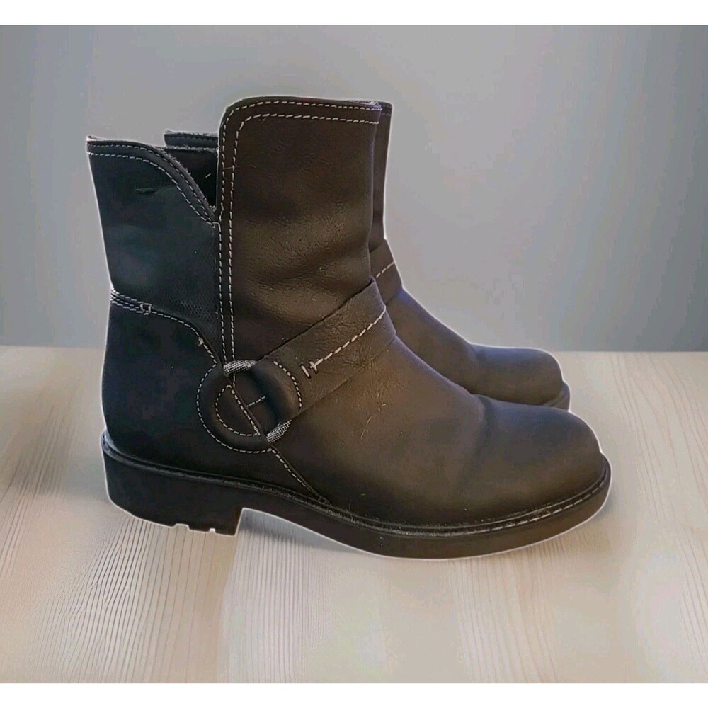 Clarks Black Ankle Boots Women's 7.5 Biker Harness Zip Comfort Lug Sole